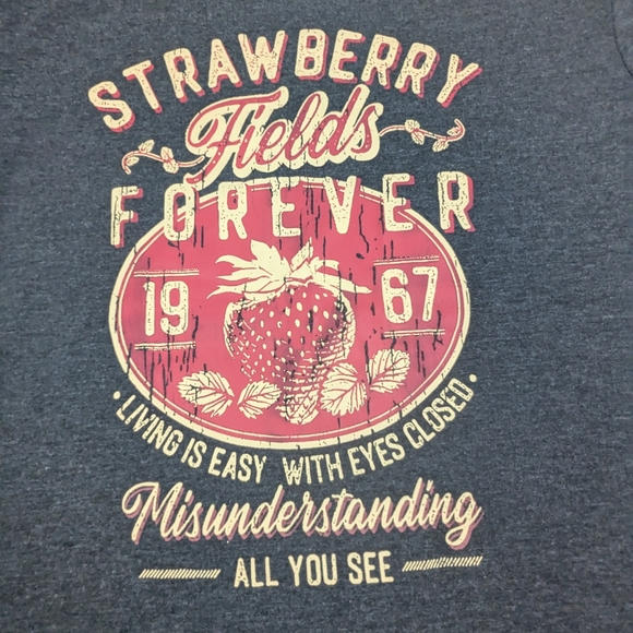 Strawberry Fields Forever Living Is Easy With Eyes Closed Grey T-shirt Medium - Picture 2 of 6